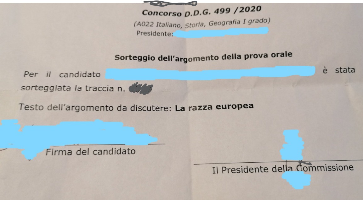 Concorso ordinario, polemica sulla traccia dell’orale riguardo la “razza europea”